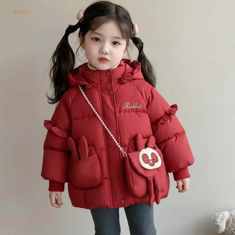 送包包女童2025冬季加绒加厚棉服新款公主冬季洋气冬装棉袄外套
