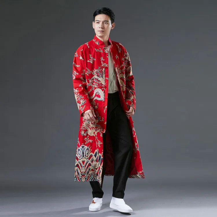 风衣外套男长款过膝中国风盘扣唐装汉服外套棉麻男装大衣中式披风
