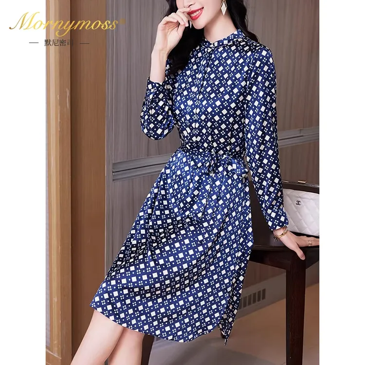 默尼密司品牌重磅真丝连衣裙女2026春季新款时尚桑蚕丝中长款裙子