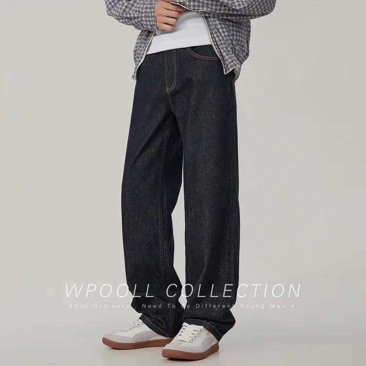 美式高街丹宁原色牛仔裤男士2025新款秋季潮牌宽松直筒阔腿长裤子