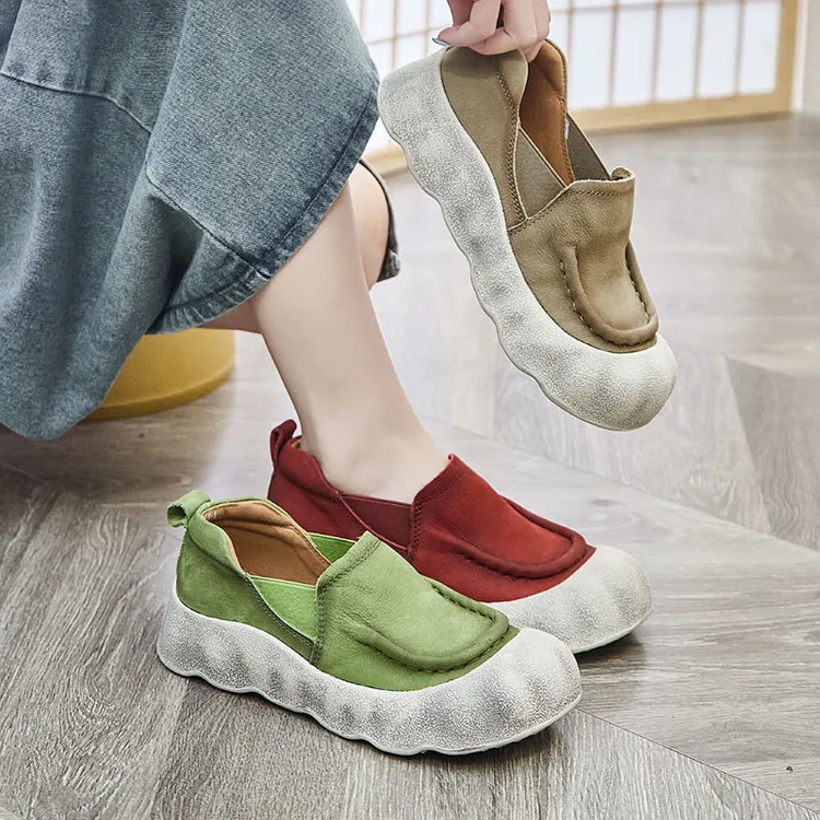 高级感小众美式潮牌鞋子新款春秋手工复古学生鞋真皮厚底休闲板鞋