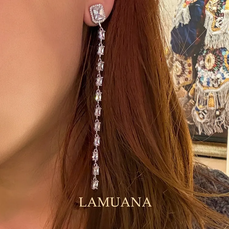 合金耳饰 LAMUANA许妍同款方块耳钉小众设计感爆闪长款耳环91316