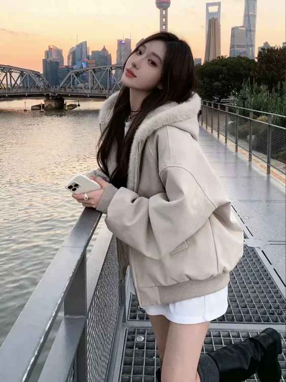 荔枝纹皮座山雕外套男女款冬季加绒加厚皮衣棉服美式毛领夹克棉衣