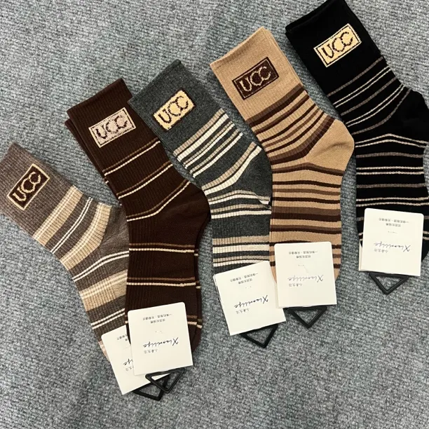 秋冬网红爆款字母复古风条纹百搭堆堆棉袜五双装 可外穿