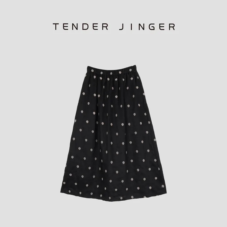Tender Jinger【黑标】亚麻经典绣花半身裙T52SAI30282