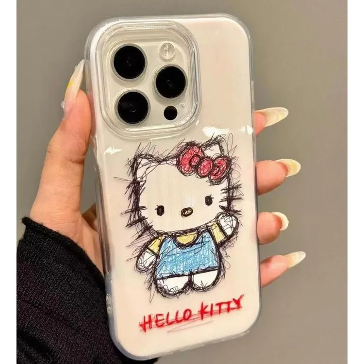 奥菲顿涂鸦潦草kitty适用iPhone16大孔手机壳华为viv小米15oppo套