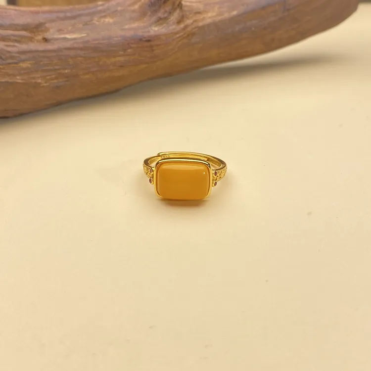 【小北严选】S925银蜜蜡戒指1-BH03X939 【多样性发一件】约10*7mm