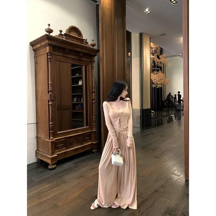 舒适日常穿搭一整套装女薄款开衫吊带背心上衣夏季休闲裤子三件套