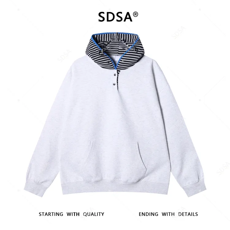 SDSA男士秋冬新款痞帅男装简约拼接按扣连帽卫衣时尚运动套头上衣