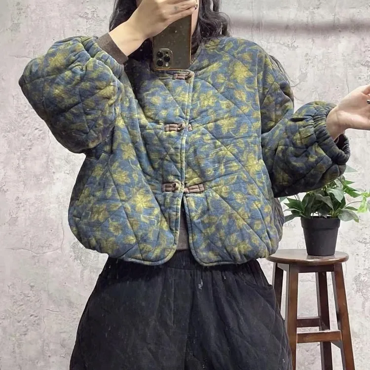新中式保暖短款斜纹花盘扣棉衣唐装民族风复古立领文艺保暖棉服