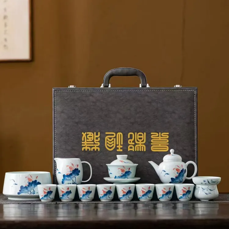 景德镇陶瓷功夫茶具手绘釉下彩中式泡茶器礼盒装商务乔迁礼品