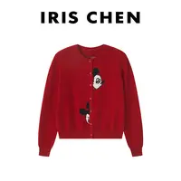 IRIS CHEN 米奇 2025冬款“100绵羊毛280g”印花针织开衫25SY1024