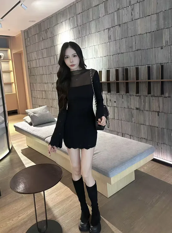 【田姜女装】气质蕾丝拼接连衣裙