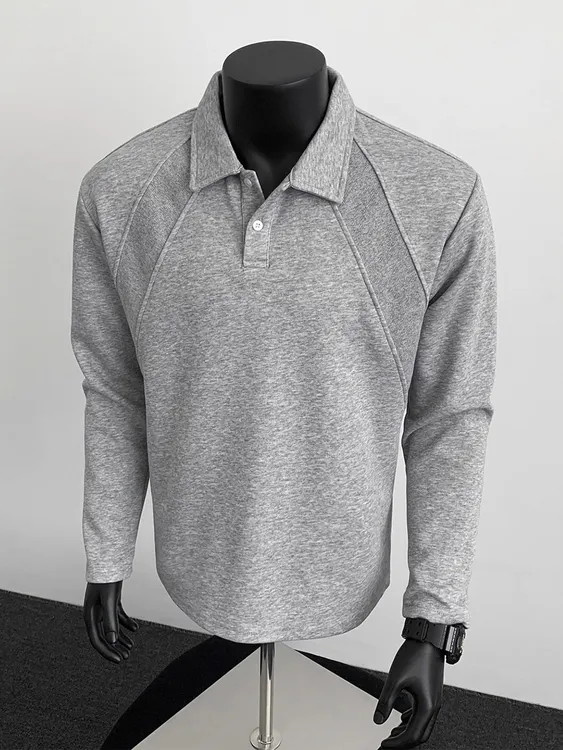 加大码300斤美式拼接解构polo衫长袖t恤男女秋冬宽松舒适百搭上衣