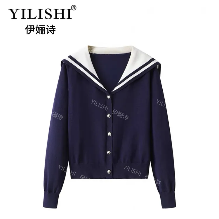 2025年新款显瘦大码海军领高级感学院风穿搭针织上衣A22