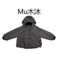 Mu木沐♠新品连帽假两件格子棉外套