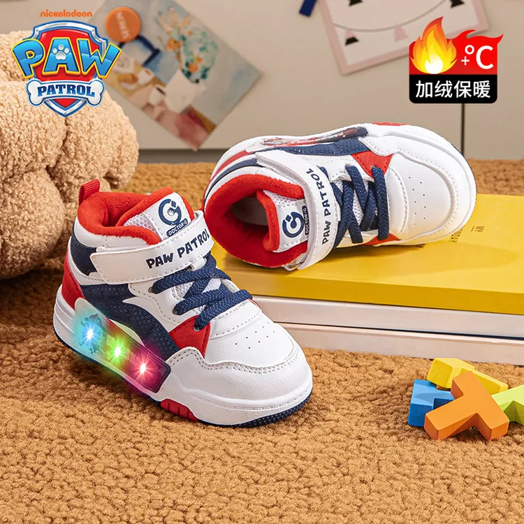 汪汪队幼儿园小童高帮二棉鞋男童闪灯鞋软底加绒保暖秋冬儿童板鞋
