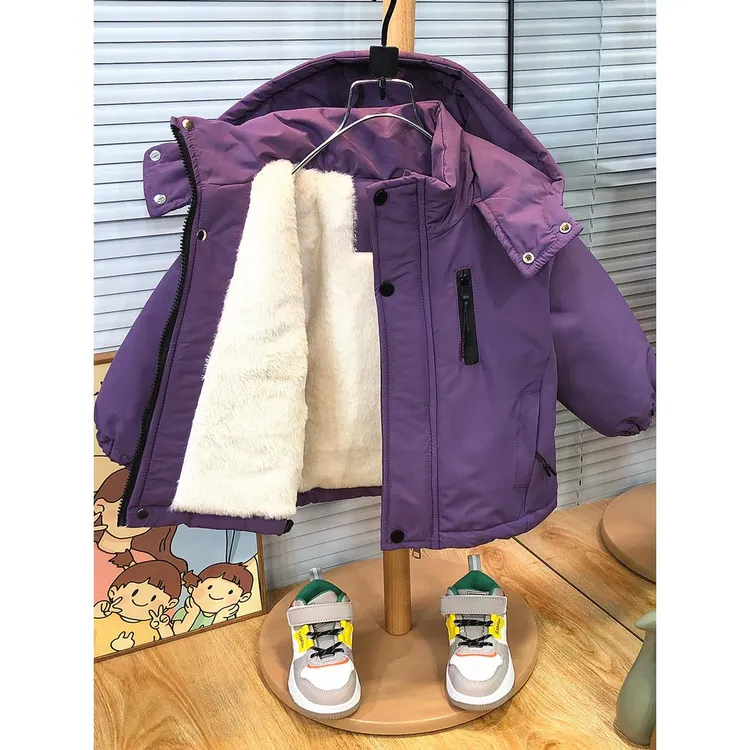 男童加绒外套秋冬装2025新款宝宝棉袄加厚冲锋衣儿童冬季男孩棉服