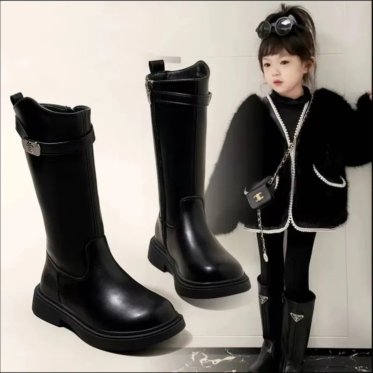 女童鞋子儿童长靴子2025秋冬新款宝宝长筒小女孩靴子加绒高筒靴软