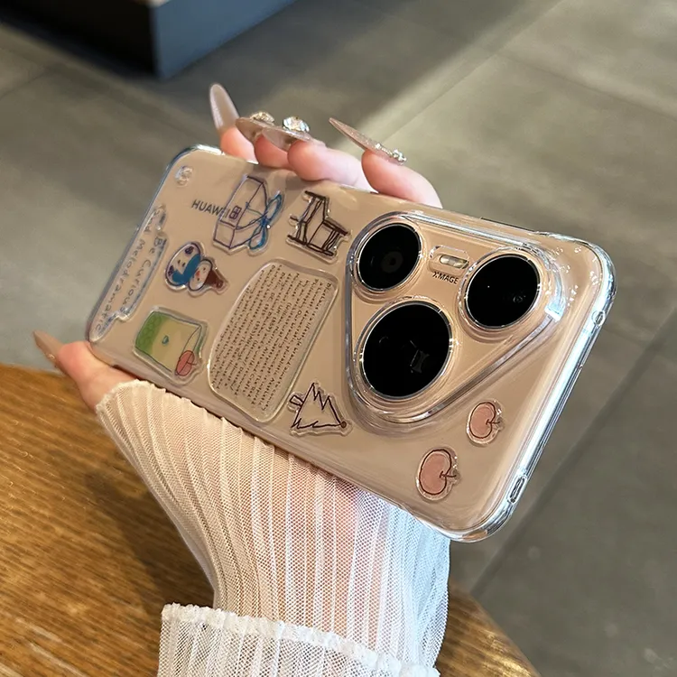 适用于华为pura80ultra手机壳滴胶雪人贴纸70透明mate无边框60pro