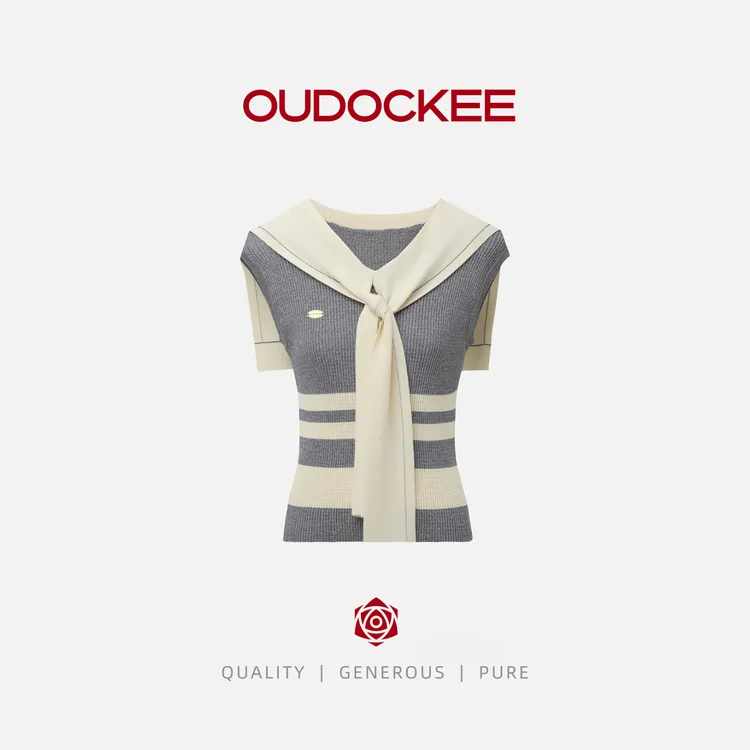 OUDOCKEE 鸥鸥【小蜜蜂】灰色短袖针织衫背心无袖 H2502Y390T
