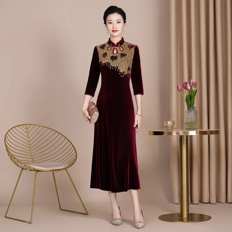 春秋冬喜婆婆婚礼连衣裙新中式K127喜妈妈宴会女装中国风大码礼服