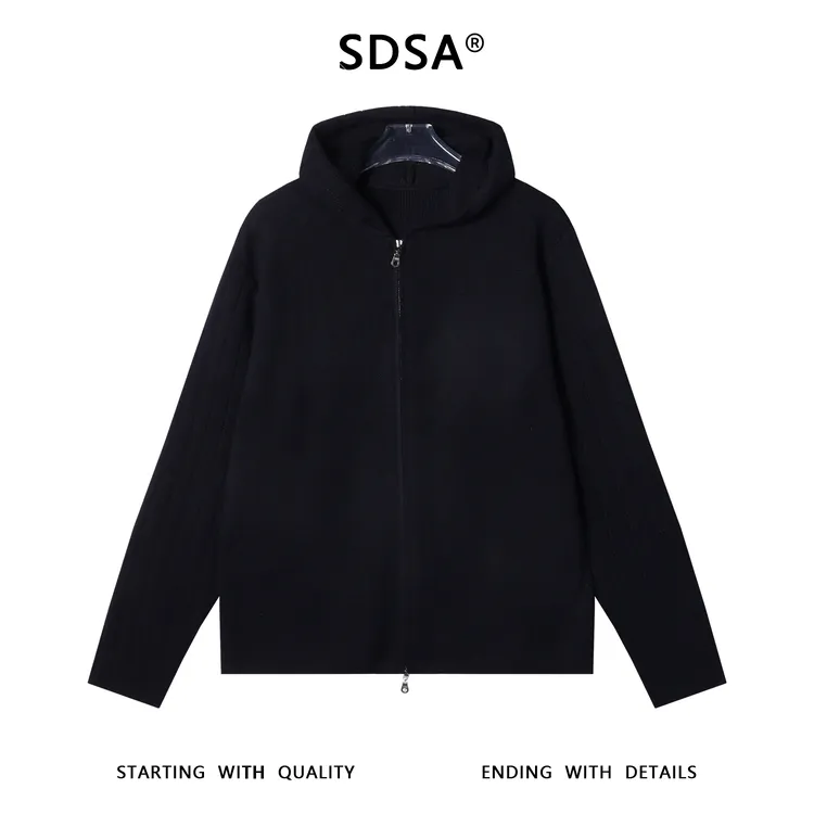 SDSA男士秋冬新款痞帅男装时尚纯色拉链连帽针织衫百搭时尚毛衣