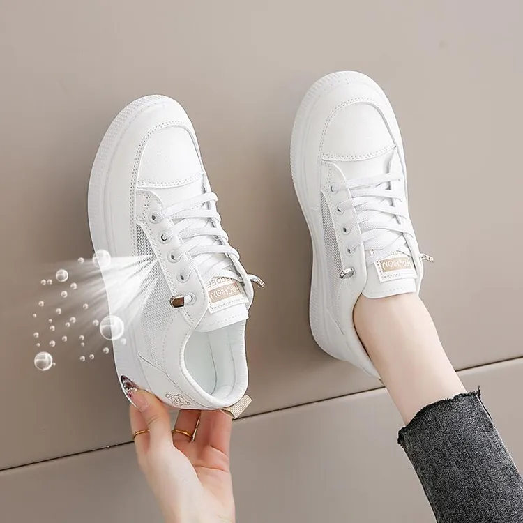 女鞋真皮小白鞋女夏季2025透气百搭运动鞋孕妇一脚蹬单网镂空板鞋