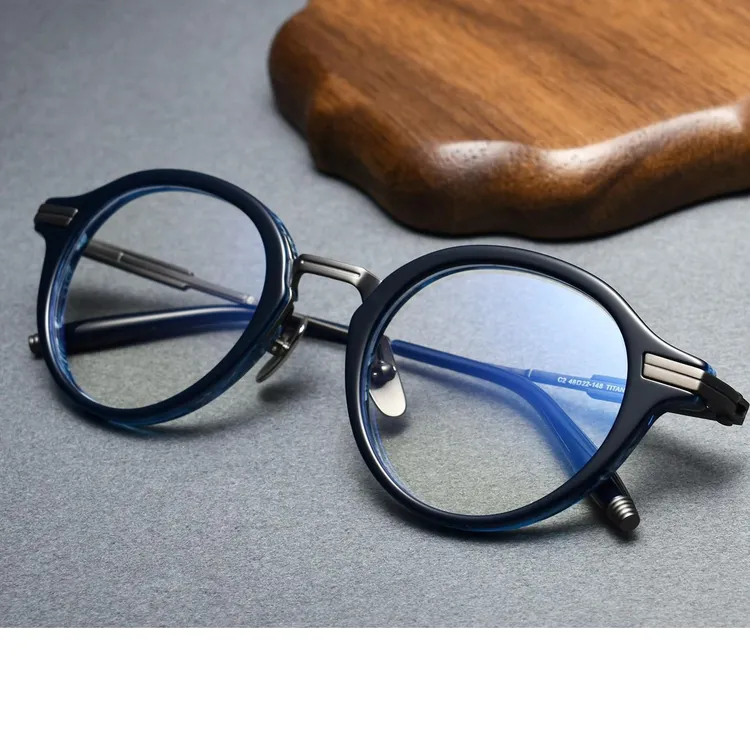 新款复古圆形眼镜框男款纯钛潮流板材男士近视大脸时尚男生防蓝光