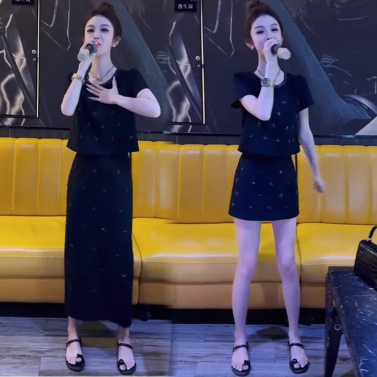 时尚套装裙女2025夏季新款洋气质显瘦短袖上衣半身裙包臀裙两件套