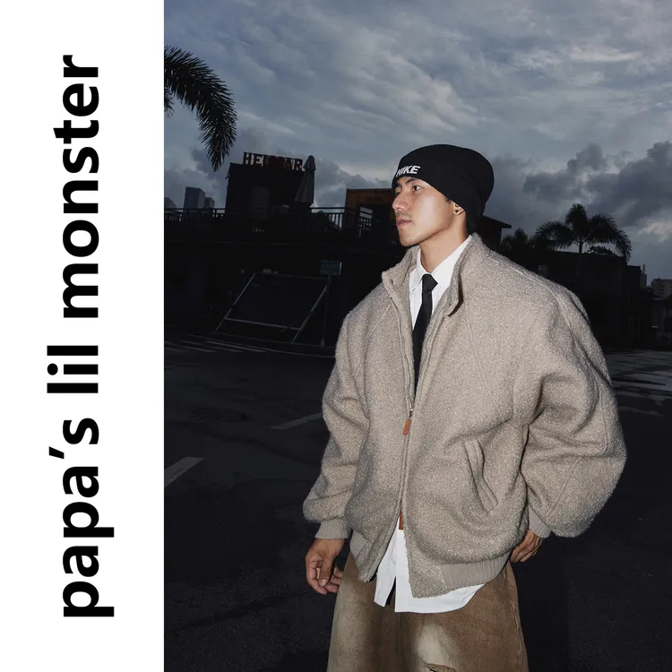 PAPASLILMONSTER【简约廓形】美式复古双拉链设计宽松毛呢外套男