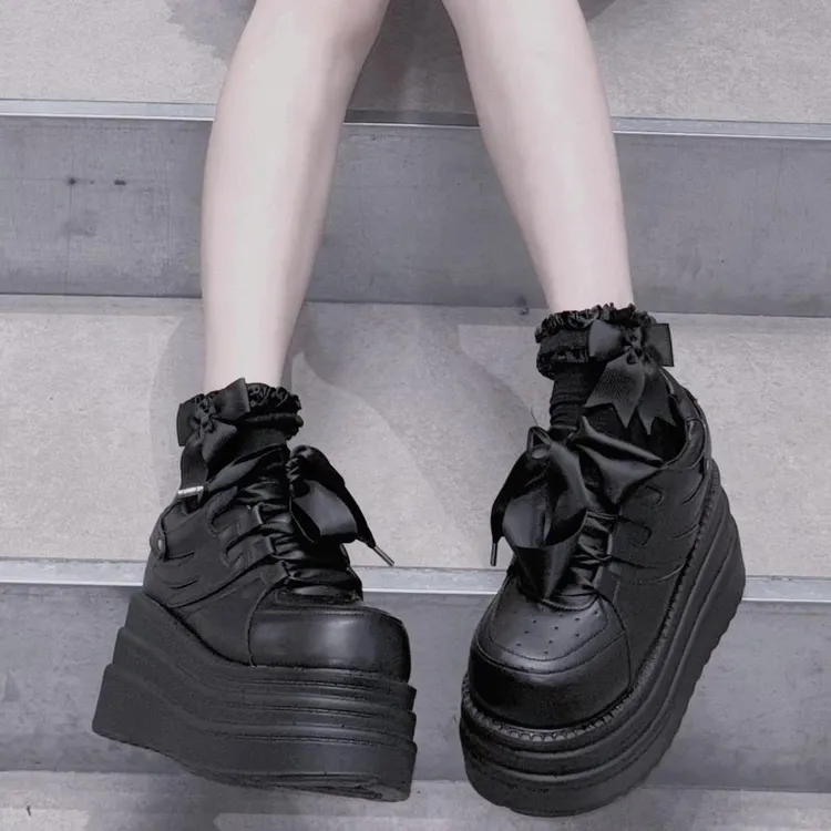 转校生 翼形高校 原创亚文化日系厚底地雷系运动鞋圆头经典大头鞋