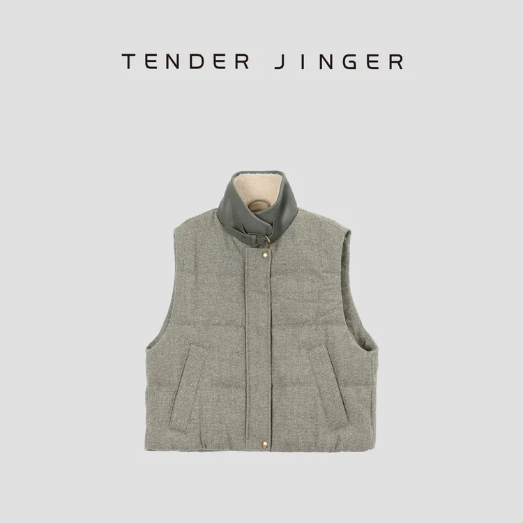 Tender Jinger【专柜】立领羊毛90白鹅绒廓形马甲T44HJS366S