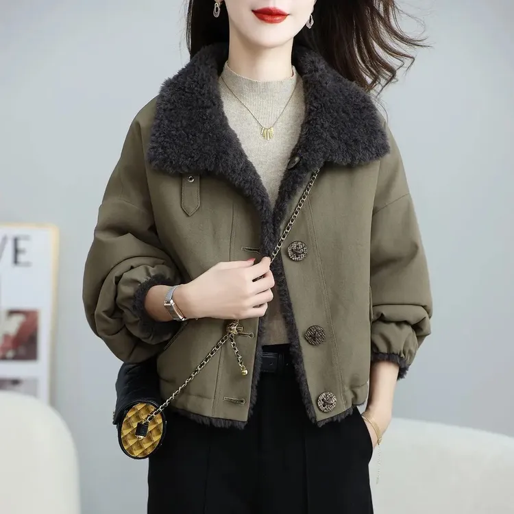 女士秋冬季新款休闲保暖两面穿外套女小个子时尚百搭加绒短款上衣