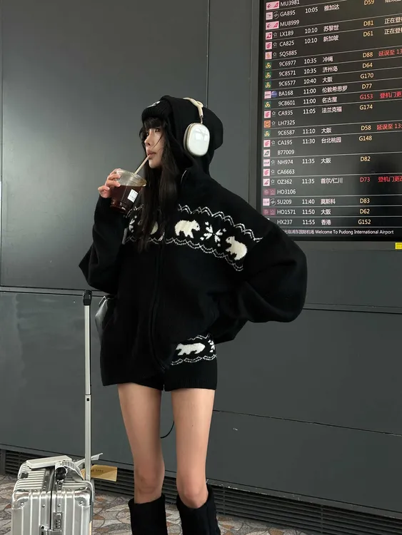 美式费尔岛提花针织套装女秋季新款宽松休闲百搭慵懒风短裤两件套