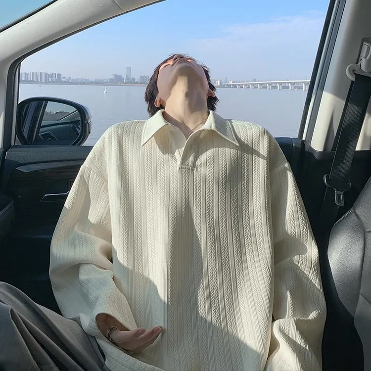 麦穗纹polo衫卫衣男女款秋季美式潮牌宽松休闲打底衫百搭长袖T恤