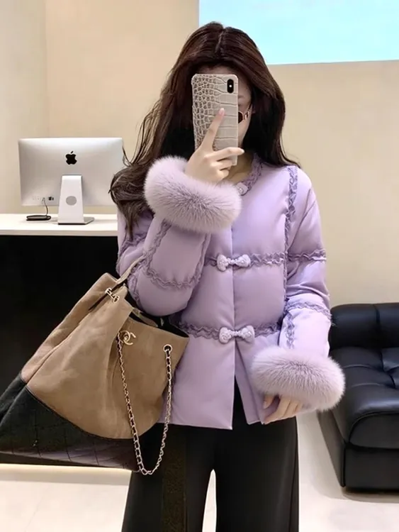 紫色棉服外套女2025冬季新款轻奢高级感加厚时髦洋气百搭短款上衣