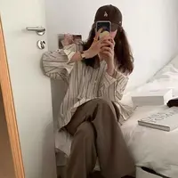 全额运费补贴秋季长袖休闲设计感韩系防晒女衬衫条纹衬衫时尚显瘦