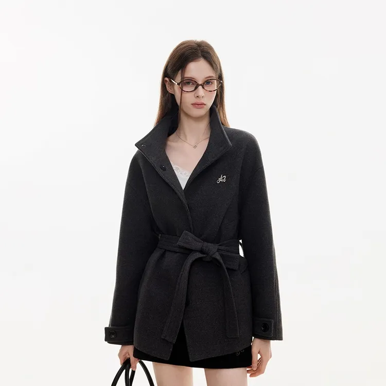 【禾晟专属】Azmi高级感原创金属标毛呢外套女秋冬季新款加厚收腰显瘦气质大衣
