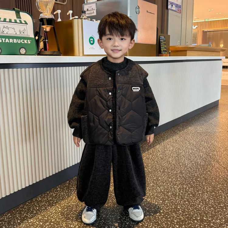 男童装冬款套装2025新款韩系儿童夹棉加厚衣服冬季保暖马甲三件套
