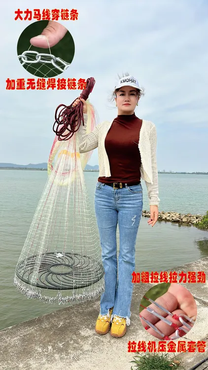 撒网耐用捕鱼飞盘手抛网鱼网飞盘撒网手抛网撒网捕鱼飞盘网