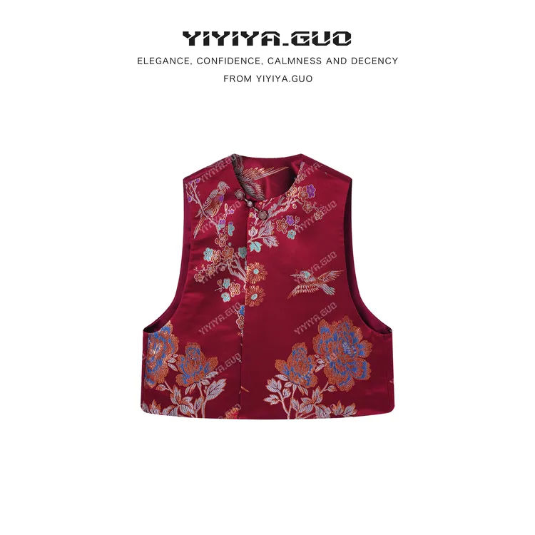 yiyiya.Guo艺艺吖【老缎·鸟语花香】立领斜襟马甲120274SS52