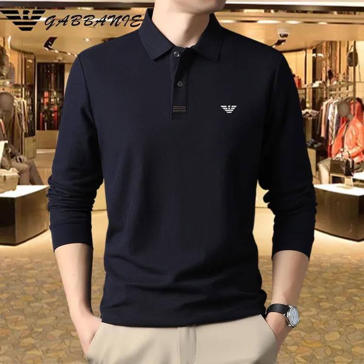 专柜正品100%纯棉长袖T恤男春秋高档商务休闲翻领内搭打底polo衫