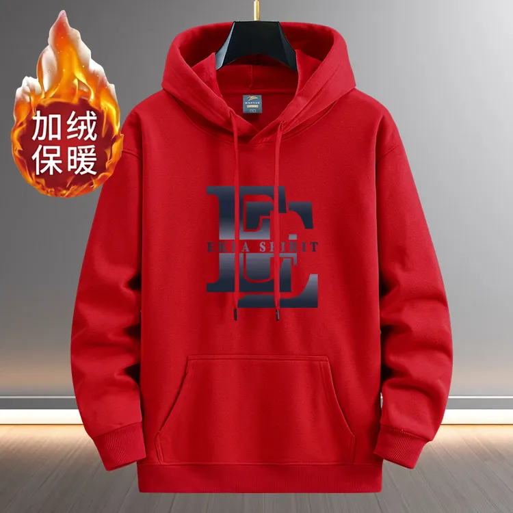 大红色秋冬连帽卫衣男士情侣韩版学生宽松潮流青少年加绒保暖上衣