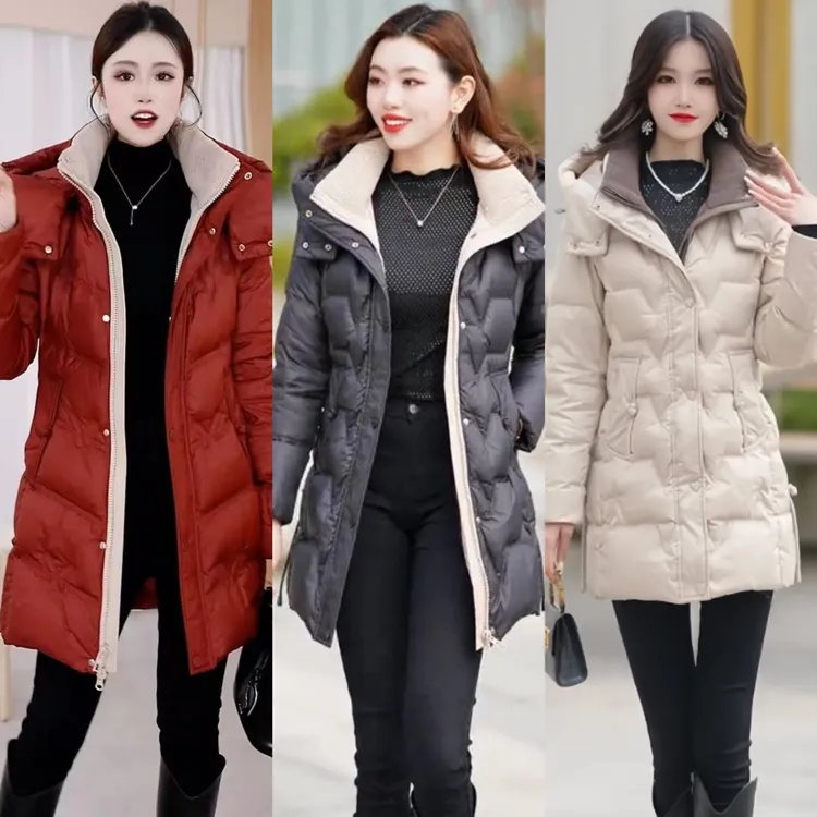 【十姐妹推荐】冬季新款中长款连帽加厚棉服女时尚保暖百搭修身收腰
