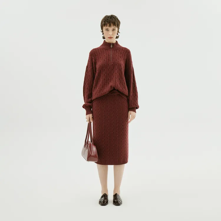 AP洛哥43095ST/43067QB【治愈】绞花半拉链套衫/半裙2024秋