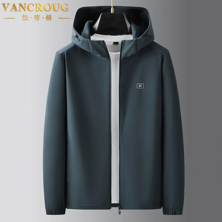 VANCROUG/法劳格冲锋衣男士秋冬软壳宽松胖子加肥加大码连帽外套 