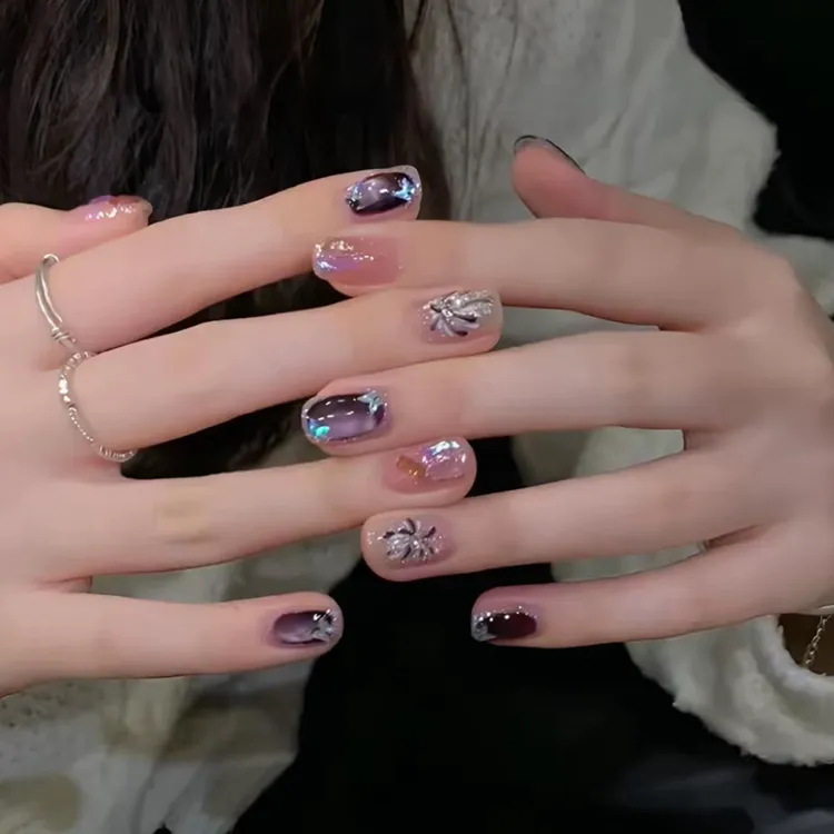 【紫金烟火】紫色烟花猫眼美甲款式推荐2025爆款显白日常手工穿戴甲