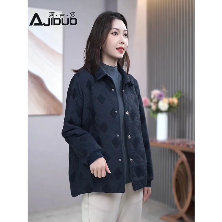 女士休闲翻领棉服短外套女秋季2025新款时尚百搭防风显瘦棉服外套