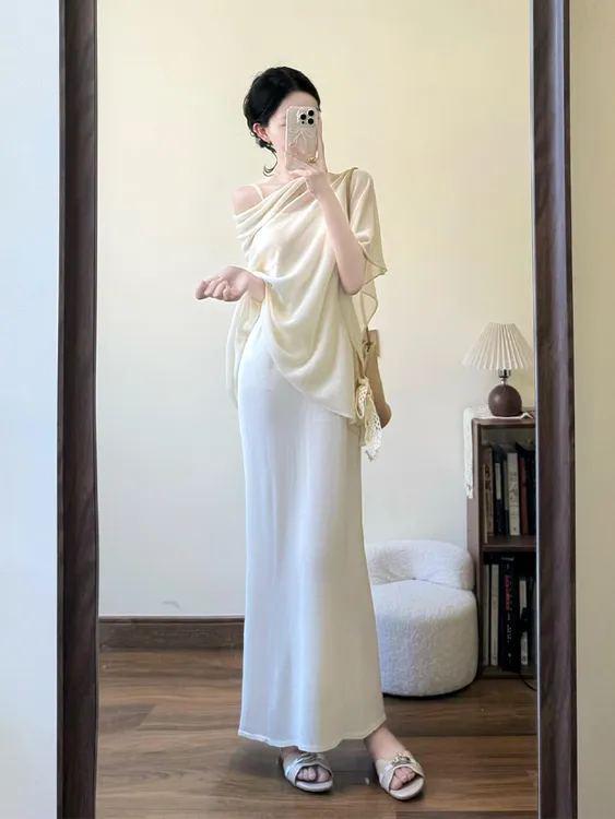 2025夏季款法式气质轻奢高级感防晒罩衫上衣吊带修身连身裙两件套